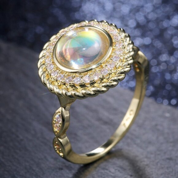 💎 14K Gold Plated CZ Clear Opal Diamond Ring for Women, FB16FA1129 - Picture 1 of 11